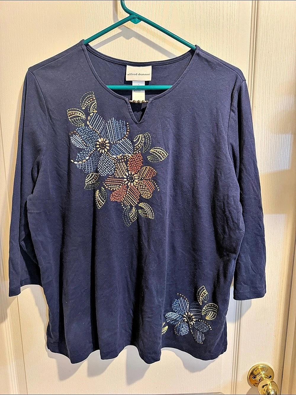 alfred dunner Floral Beaded Blue Tunic Size XL